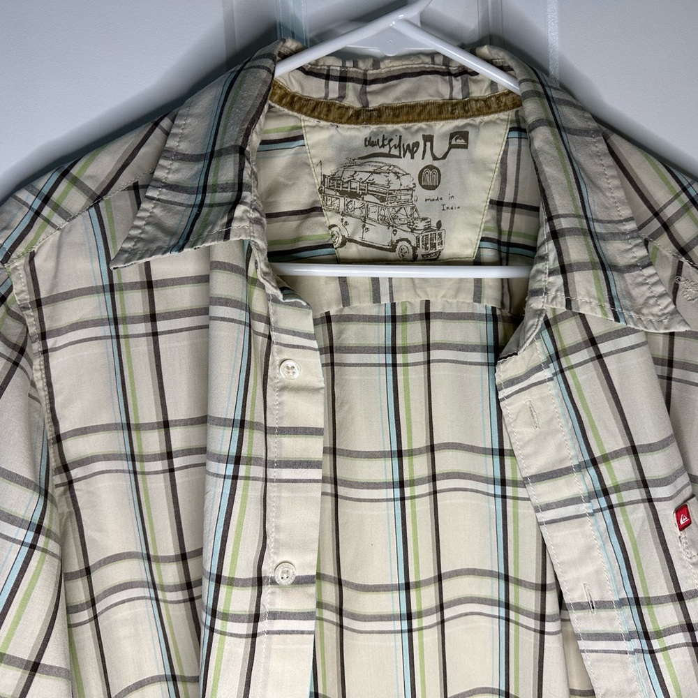 Quiksilver Men's Checkered Shirt - Cream and Blue